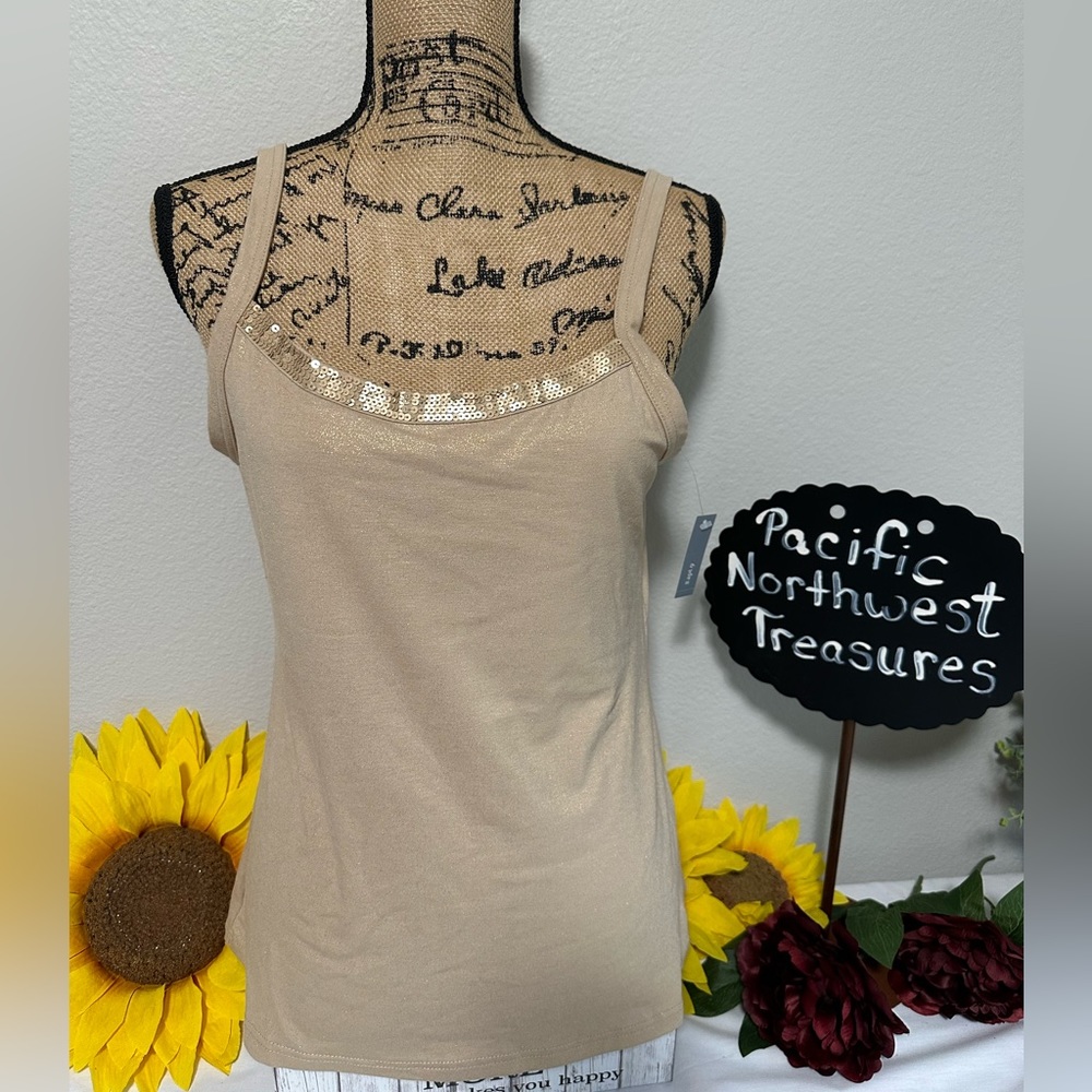 Apt.9 gold metallic tank with sequin accents SZ large - new with tags